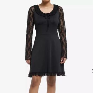 Hot Topic black short fit-and-flare dress with flared sleeves and lacy details